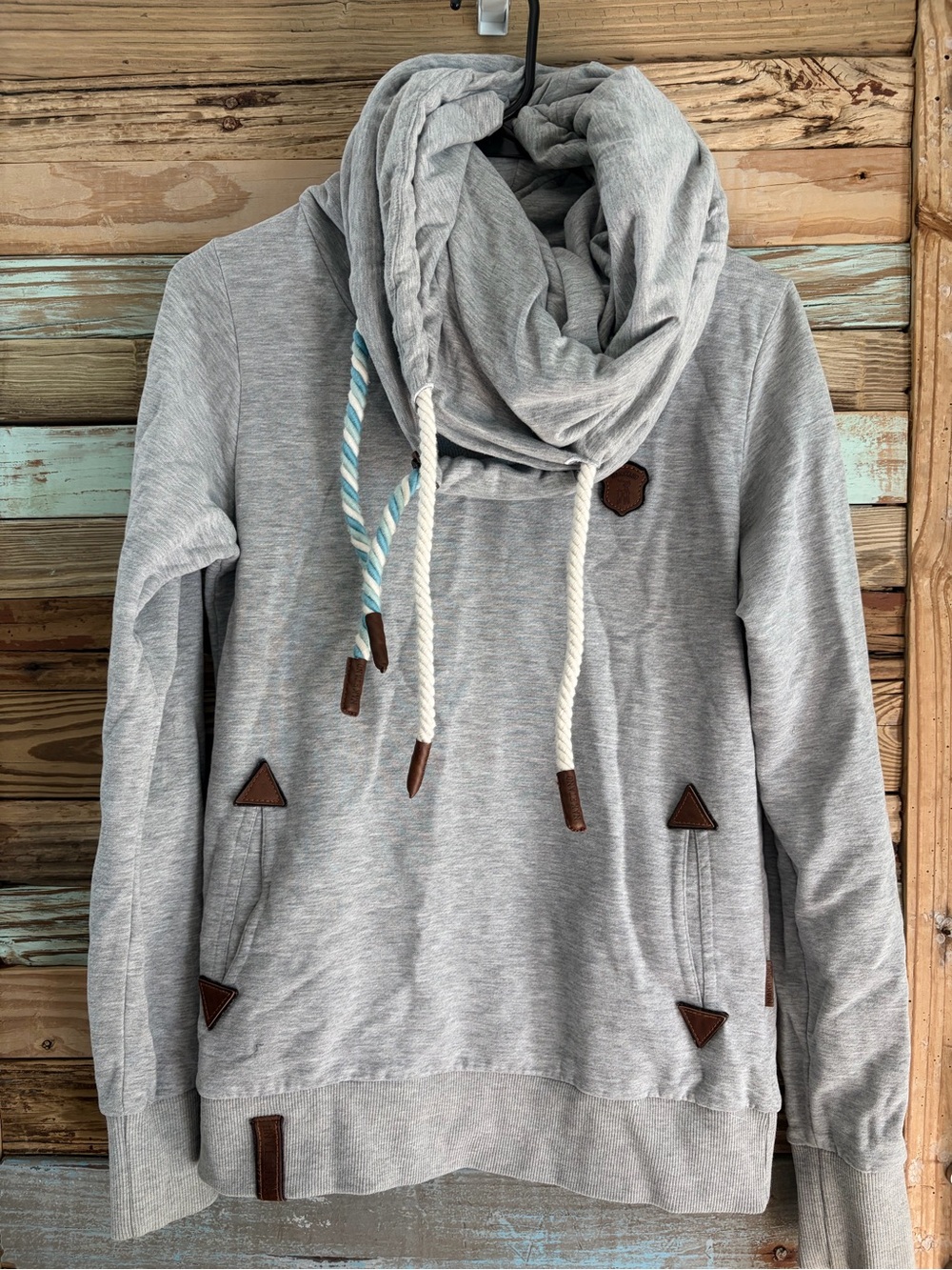 Naketano Gray Cowl Neck Hoodie M Rope Drawstring Pullover German Streetwear